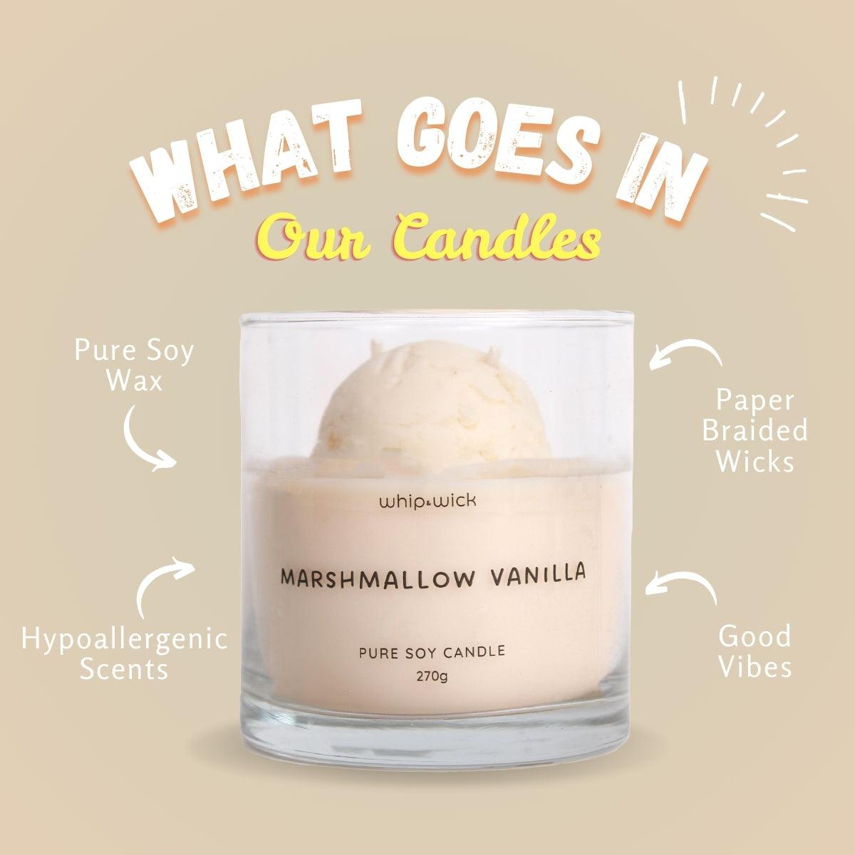 Marshmallow Vanilla Gelato Scented Candle with sweet marshmallows, vanilla ice cream, and whipped cream, bringing cozy, indulgent vibes to your space.