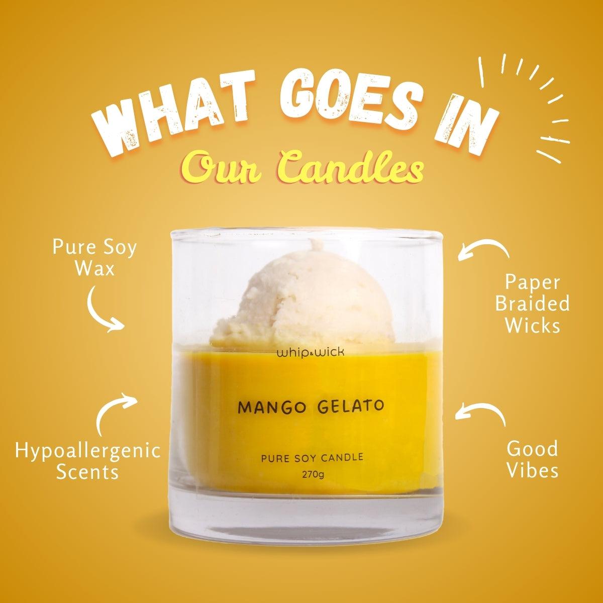 Mango Gelato Scented Candle with the perfect mix of ripe mango and creamy gelato, creating a tropical, sweet fragrance that fills your space with warmth.