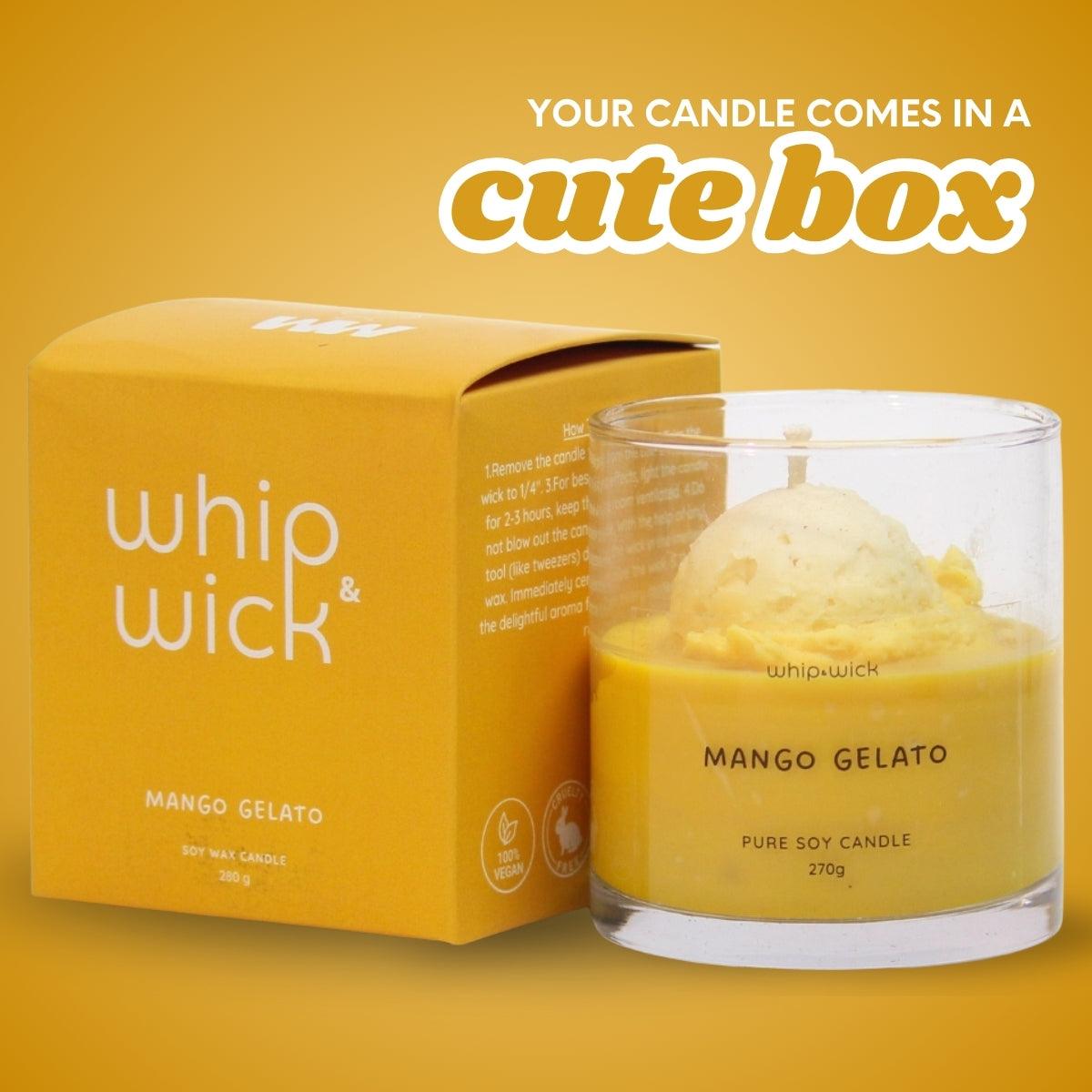 Mango Gelato Scented Candle with the perfect mix of ripe mango and creamy gelato, creating a tropical, sweet fragrance that fills your space with warmth.