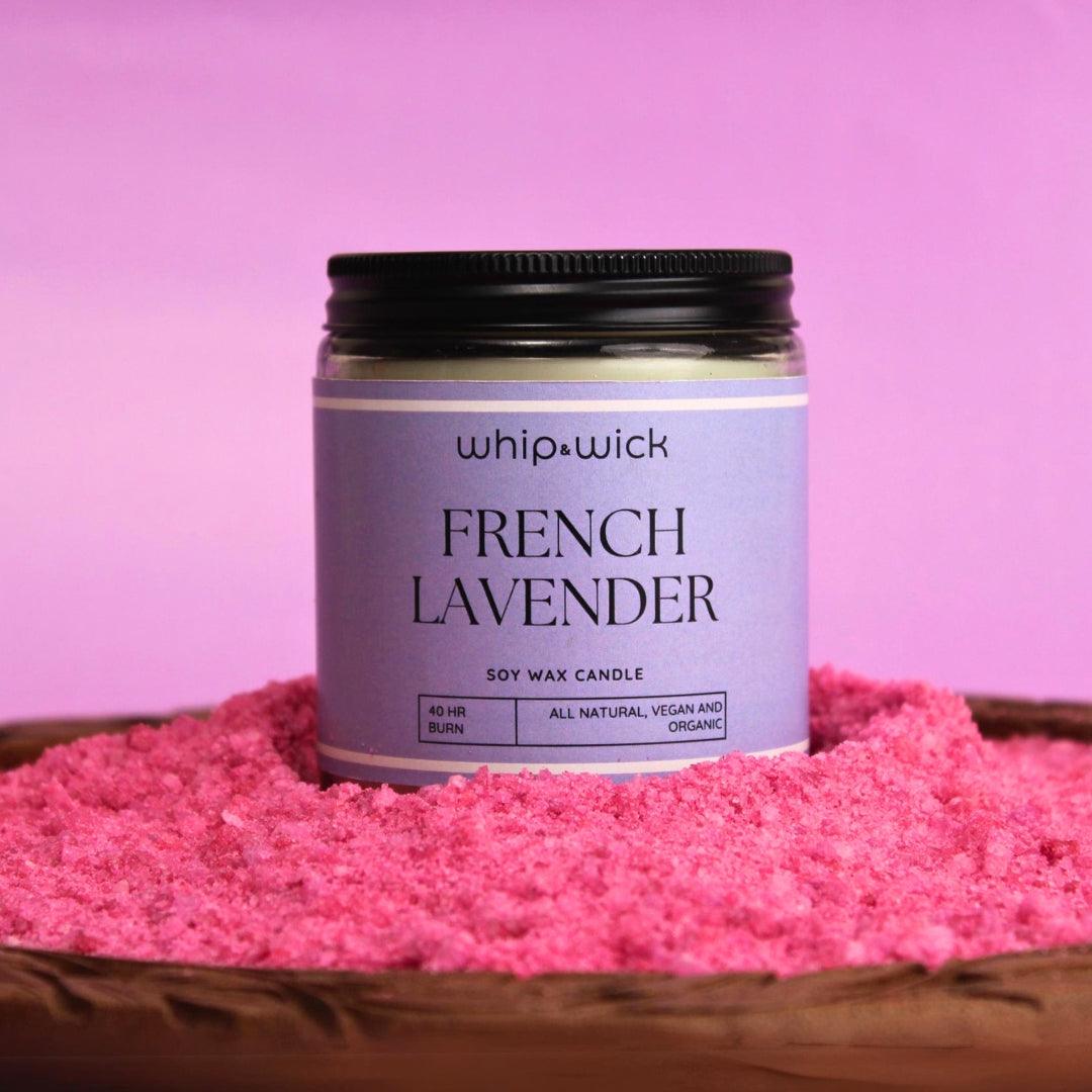 French Lavender Scented Candle with a soothing blend of pure lavender and soft florals to create a peaceful and relaxing atmosphere.