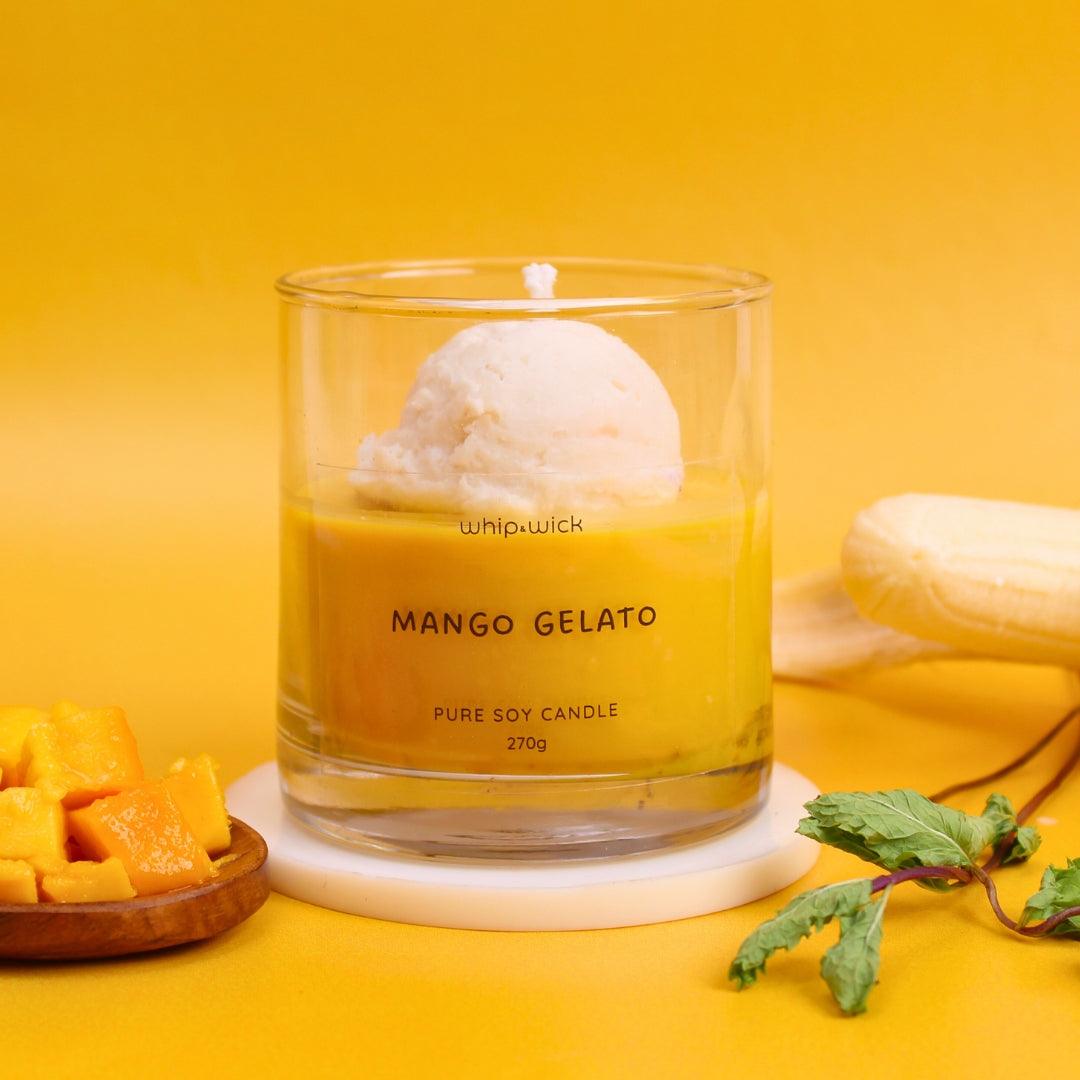 Mango Gelato Scented Candle with the perfect mix of ripe mango and creamy gelato, creating a tropical, sweet fragrance that fills your space with warmth.