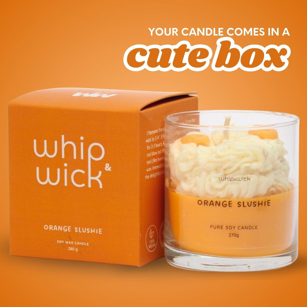 Orange Slushie Scented Candle with fresh orange, lemon, sugar, citrus, and icy notes, offering a refreshing, sweet, and cool fragrance for your space.