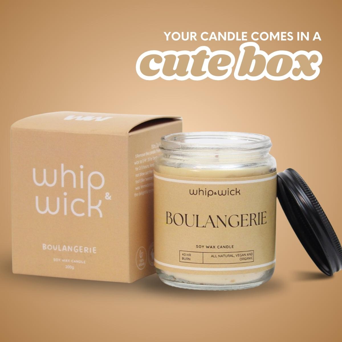 Boulangerie Scented Candle with rich notes of vanilla, tonka beans, baguette, and warm sugar, creating a cozy, bakery-inspired atmosphere.