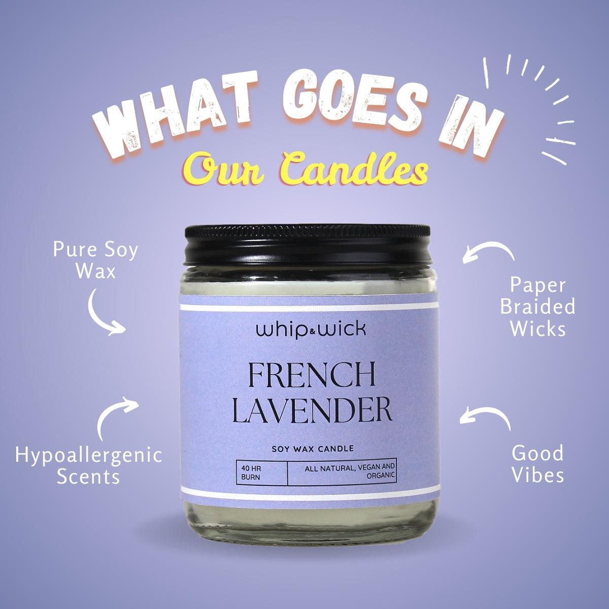 French Lavender Scented Candle with a soothing blend of pure lavender and soft florals to create a peaceful and relaxing atmosphere.