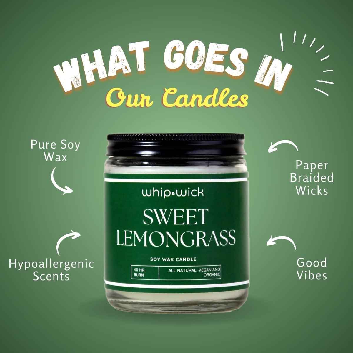 Sweet Lemongrass Scented Candle with lemongrass, lemon zest, bergamot, honey, and ginger for a refreshing, calming fragrance.