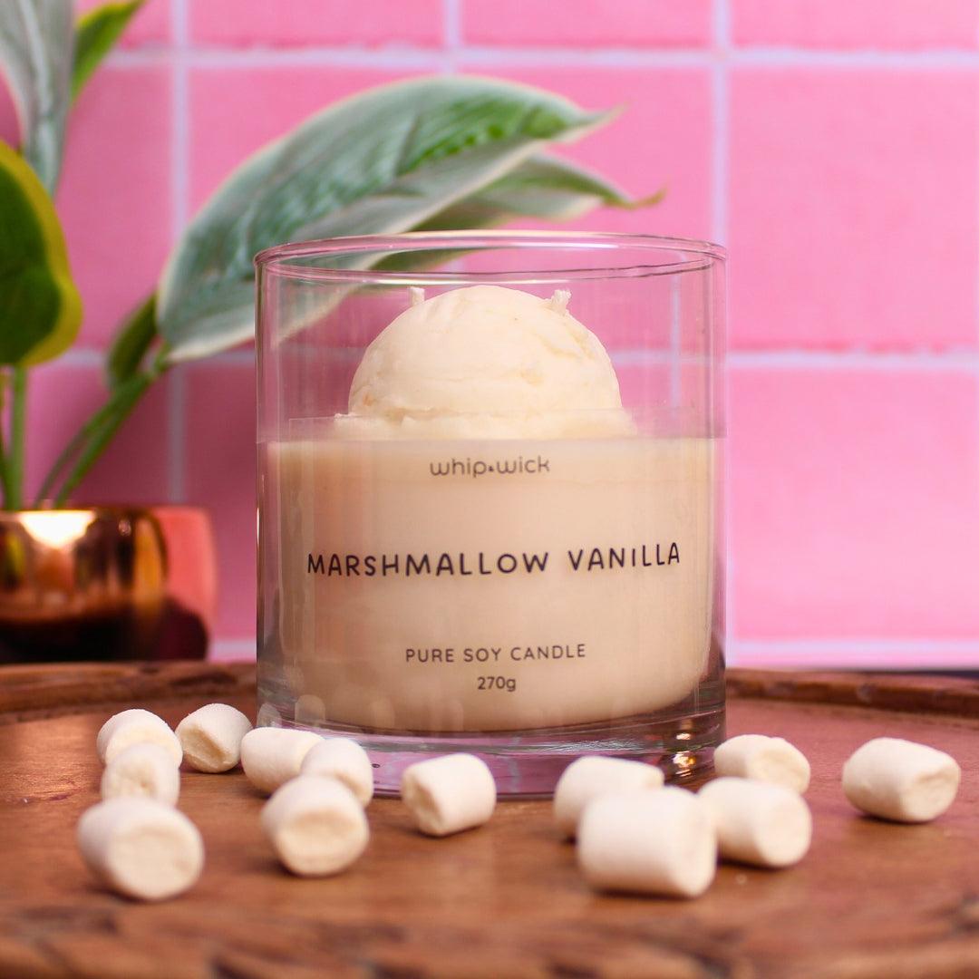 Marshmallow Vanilla Gelato Scented Candle with sweet marshmallows, vanilla ice cream, and whipped cream, bringing cozy, indulgent vibes to your space.