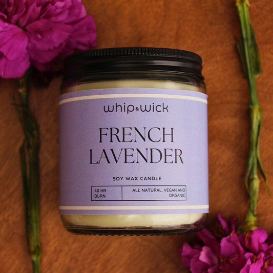 French Lavender Scented Candle with a soothing blend of pure lavender and soft florals to create a peaceful and relaxing atmosphere.