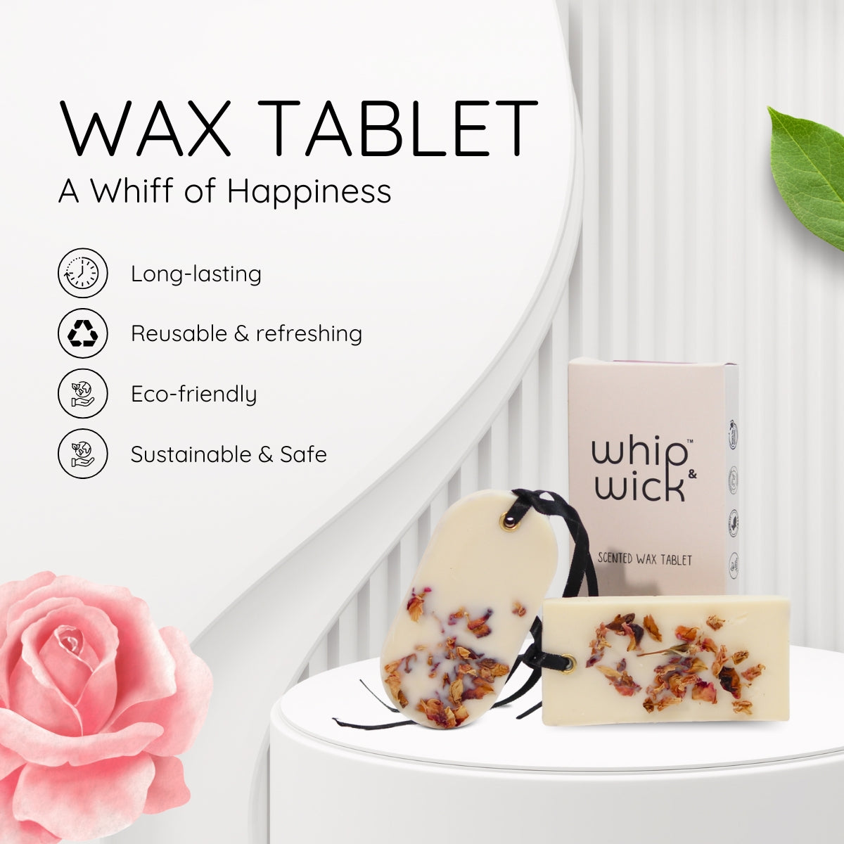 Desi Gulab Wax Tablet with top notes of roses and meadows, honey, lotus, and musk for a soothing, floral fragrance that enhances any space.