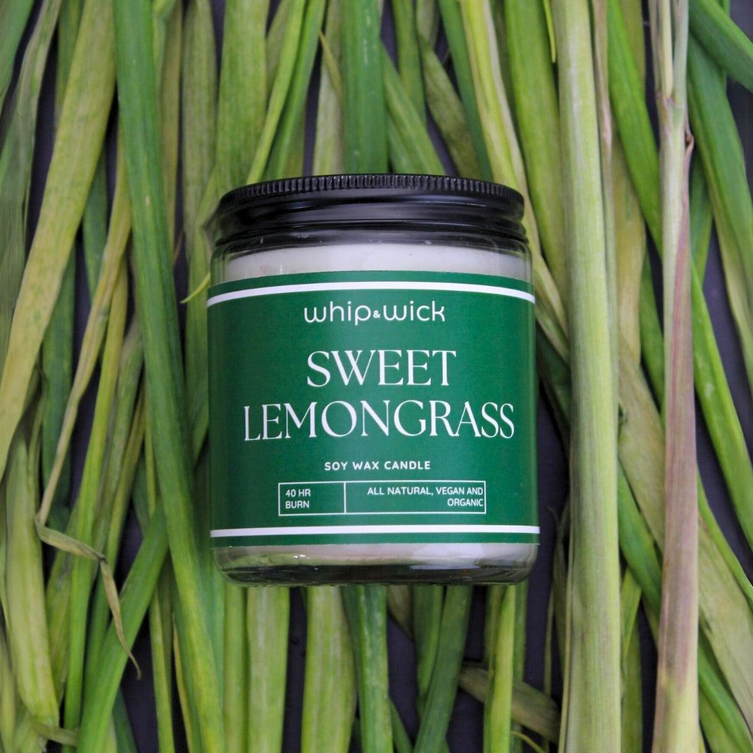 Sweet Lemongrass Scented Candle with lemongrass, lemon zest, bergamot, honey, and ginger for a refreshing, calming fragrance.