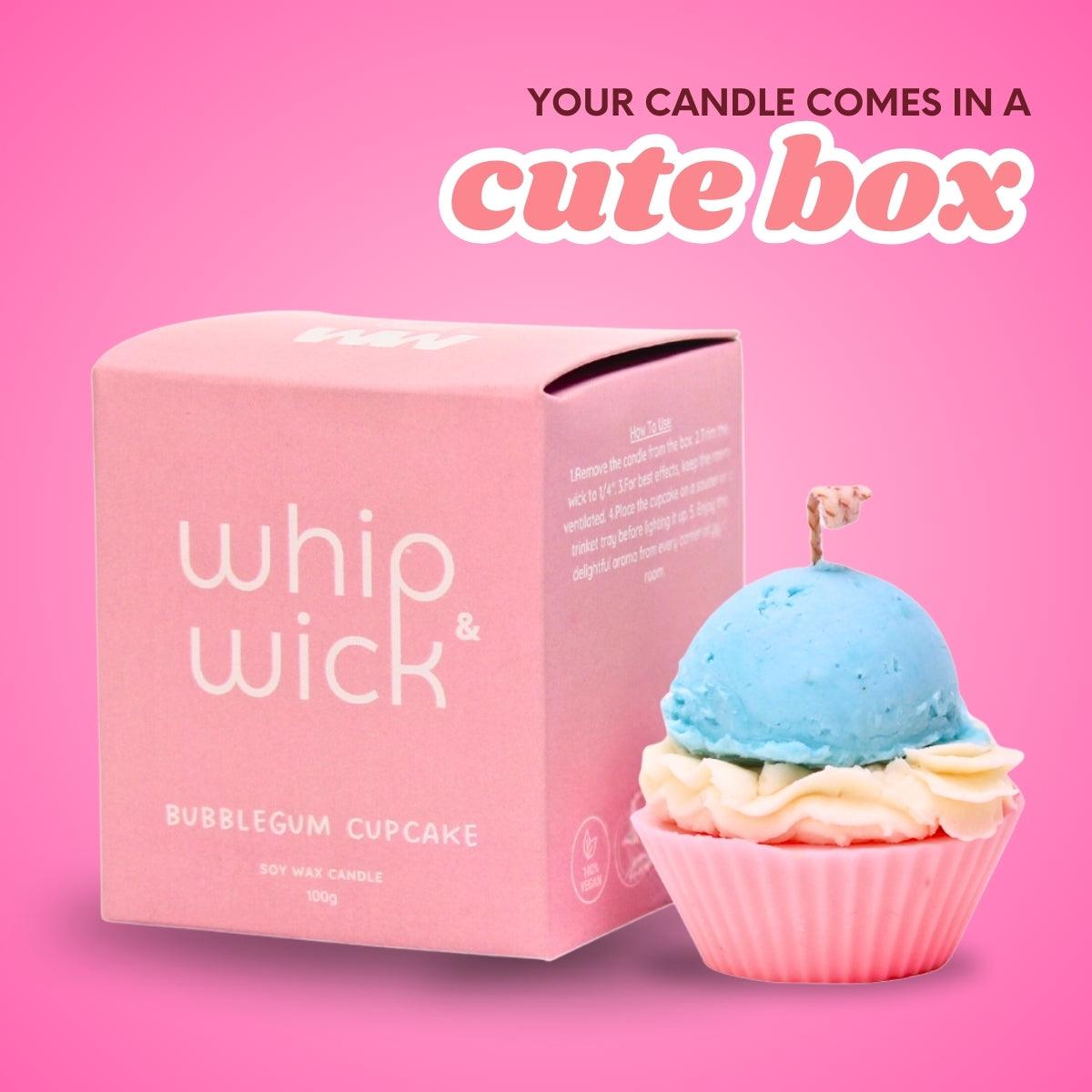 Bubblegum Cupcake Scented Candle with notes of bubblegum, cotton candy, strawberries, peach, peppermint, and sugar for a playful, sweet fragrance.