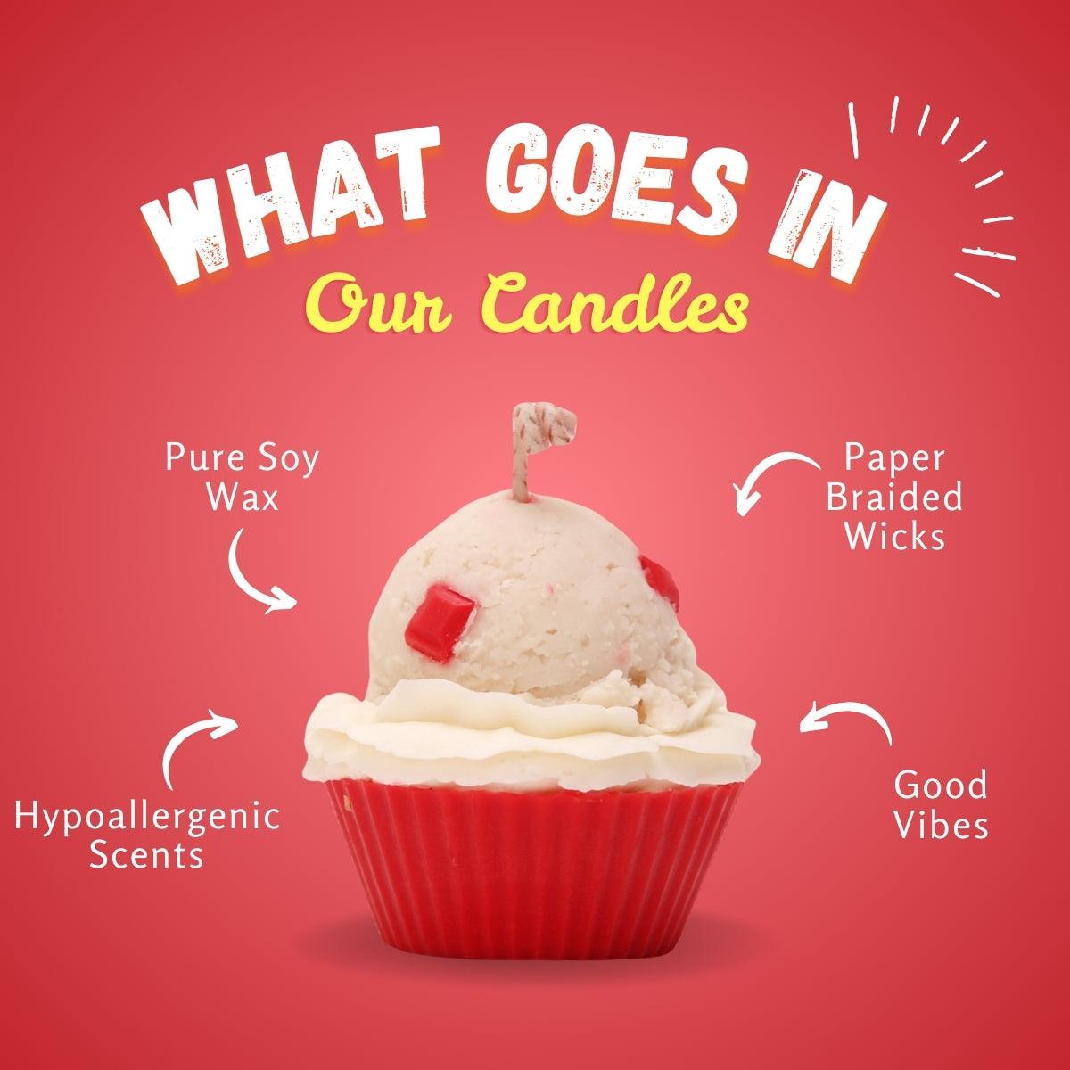 Red Velvet Cupcake Scented Candle with layers of cocoa, cream cheese frosting, and vanilla – a dessert-inspired delight for your space