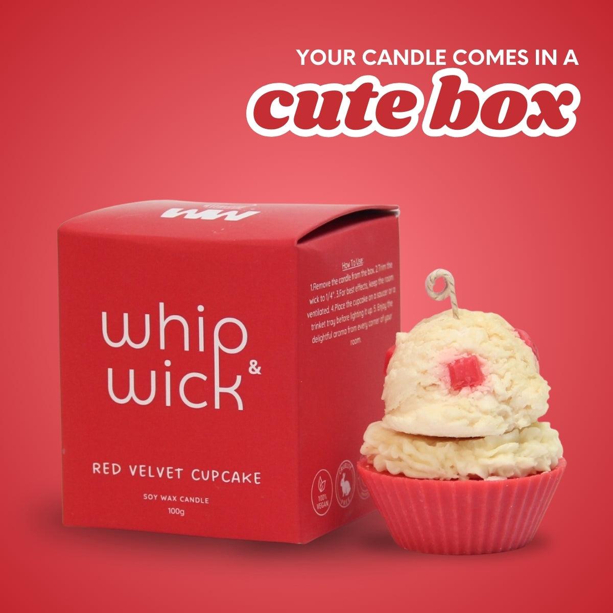 Red Velvet Cupcake Scented Candle with layers of cocoa, cream cheese frosting, and vanilla – a dessert-inspired delight for your space