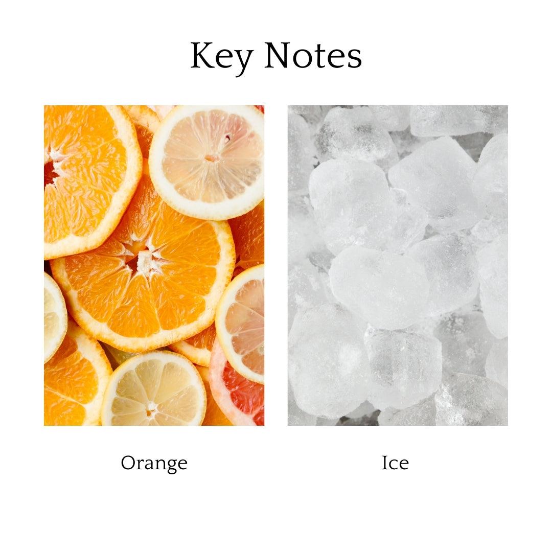 Orange Slushie Scented Candle with fresh orange, lemon, sugar, citrus, and icy notes, offering a refreshing, sweet, and cool fragrance for your space.