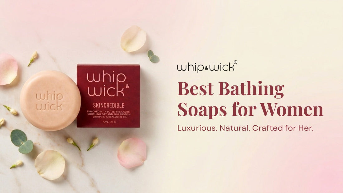 WhipandWick luxury bathing soap for women with natural skincare ingredients and soft floral aesthetic.