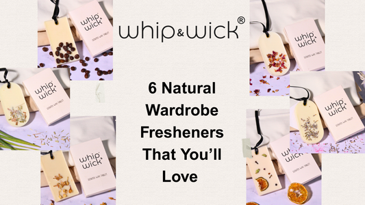 Whip & Wick natural wardrobe fresheners – six scented wax tablets with dried flowers, coffee beans, citrus, and herbs, eco-friendly closet fresheners for a refreshing fragrance.