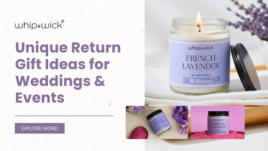 Whipandwick French Lavender soy wax candle displayed as a wedding and event return gift idea