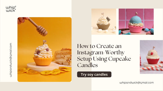 Instagram-worthy cupcake candles by Whipandwick styled in an aesthetic setup with dessert-inspired soy candles and soft pastel backgrounds