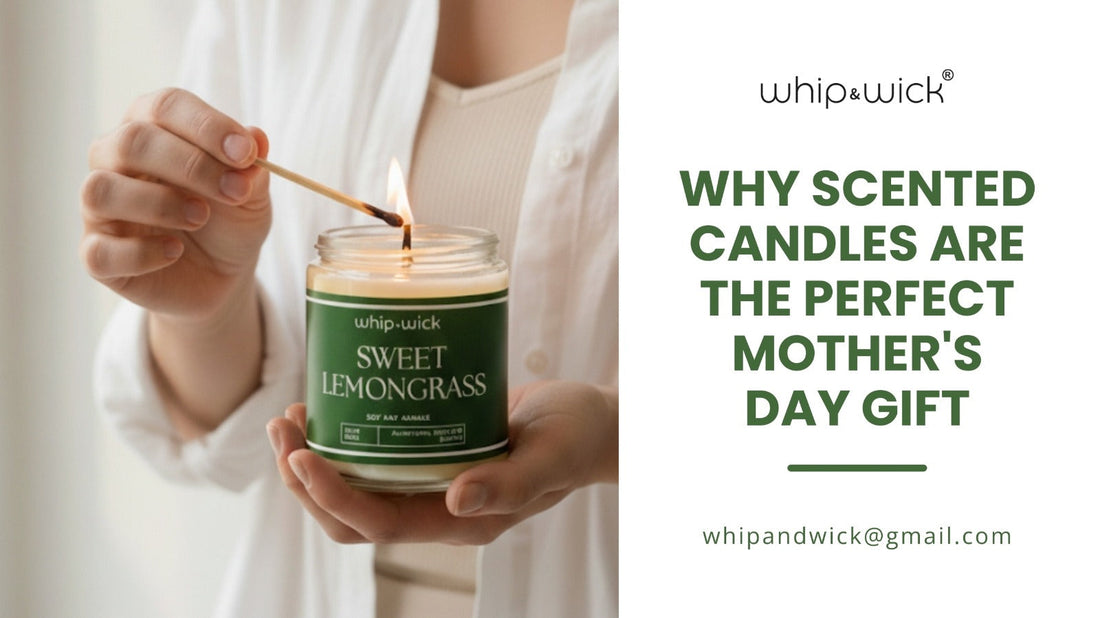 Hand lighting a Whip & Wick Sweet Lemongrass scented candle, perfect as a Mother’s Day gift.