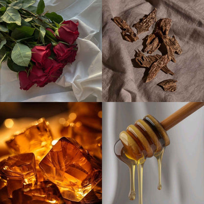 Arabian Knights wax melts  with a rich, luxurious fragrance of roses, Amberwood, and dark oud for a warm and exotic atmosphere.